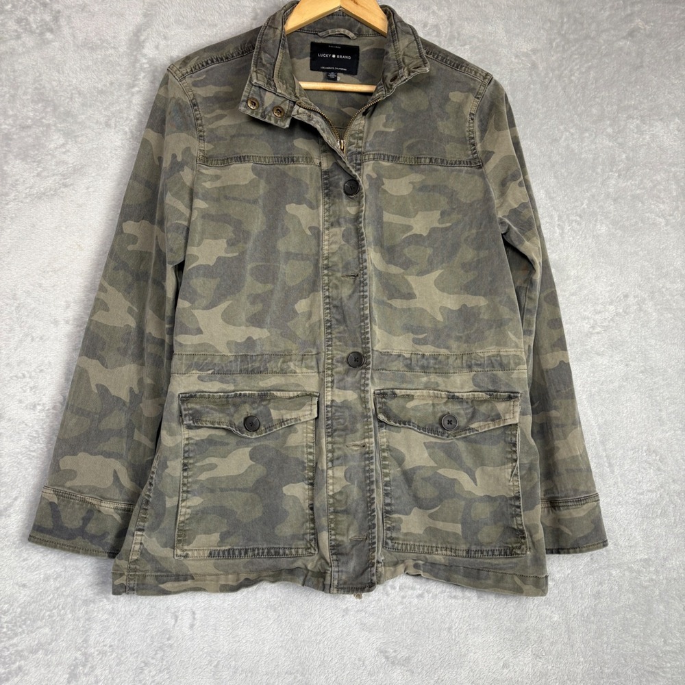 Lucky Brand Camo Utility‎ Jacket Green Button Zip Pockets M Casual Baddie